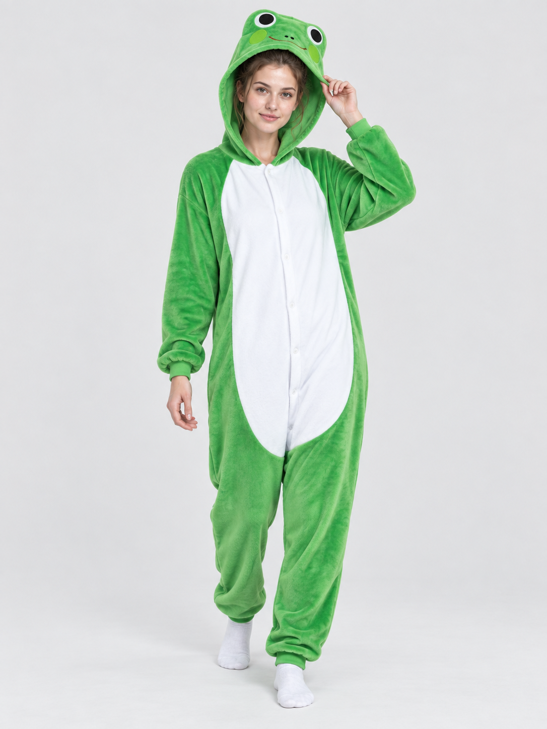 Green Pajama Jumpsuit with Frog Hood