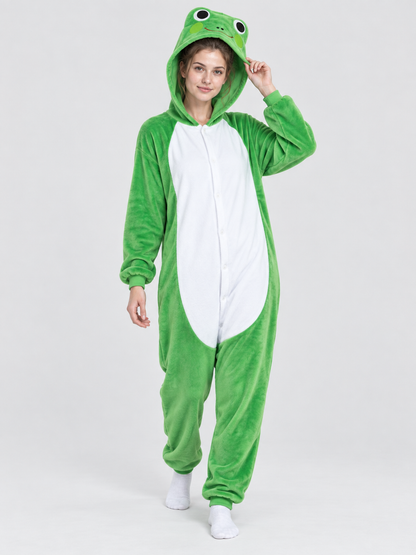Green Pajama Jumpsuit with Frog Hood