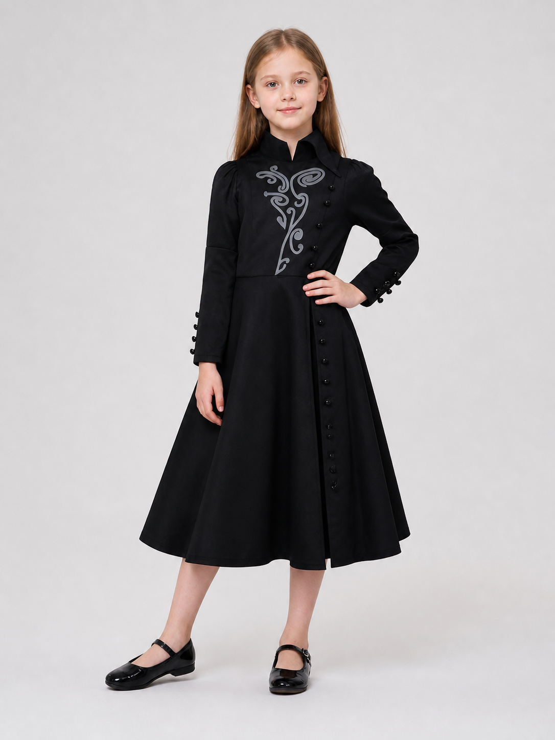 Black Elphaba Cosplay Dress, Long Sleeves, Buttons Costume Dresses detail 2