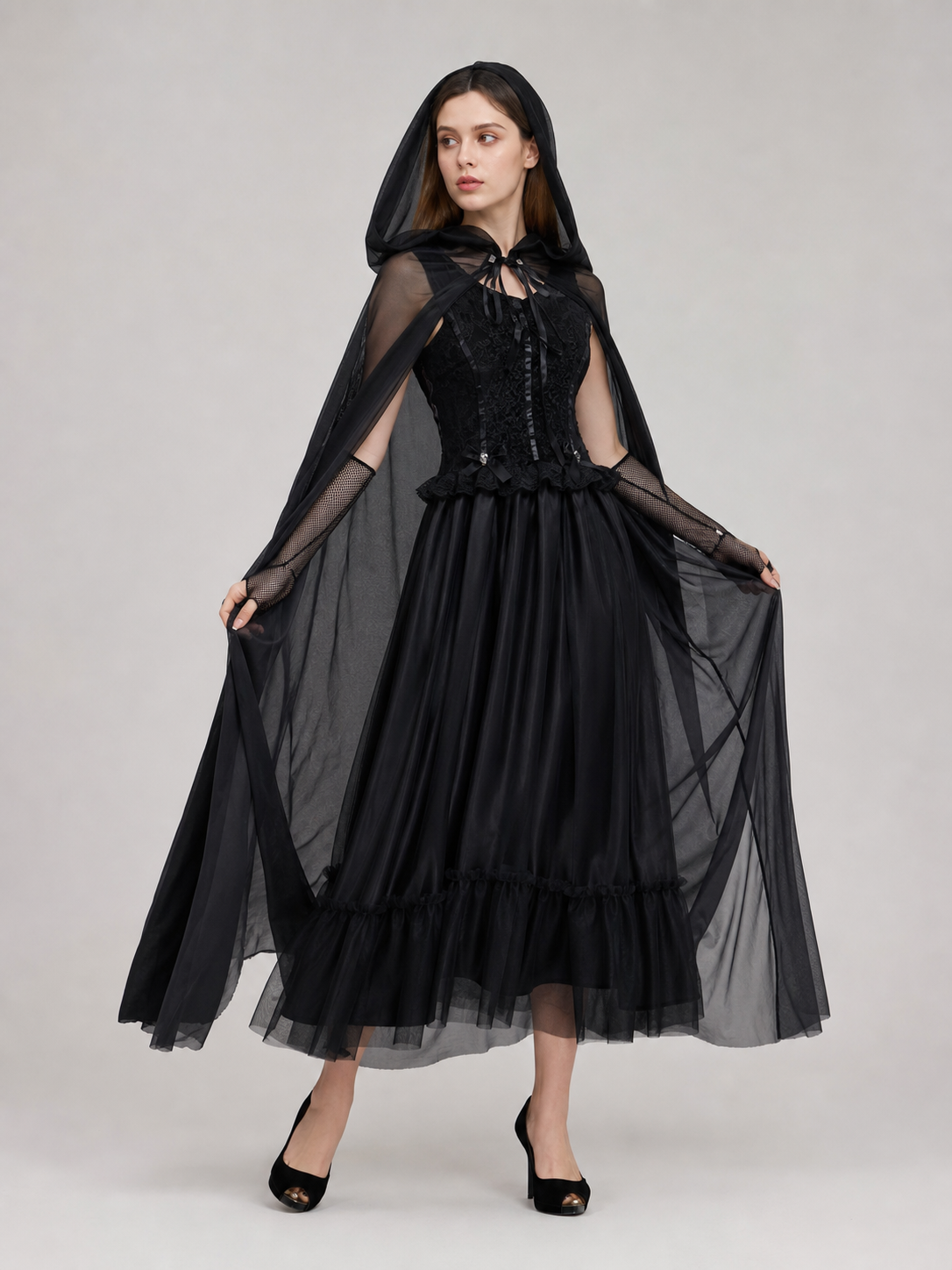 Gothic Dress Costume with Veil and Gloves