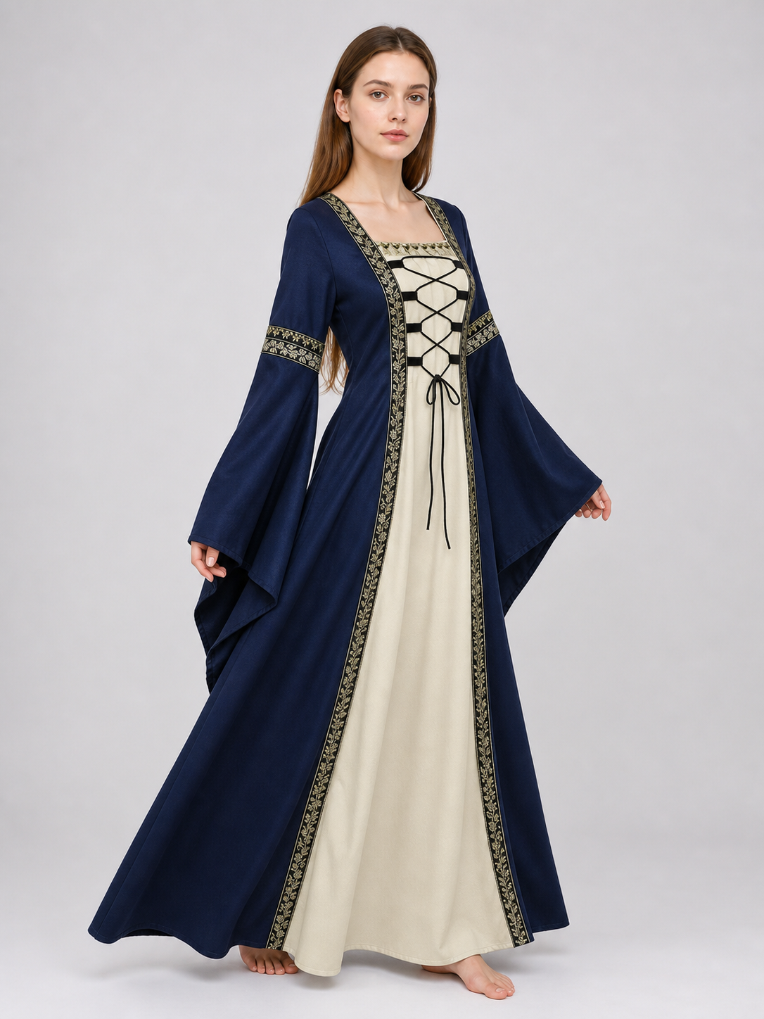 Long Medieval Dress with Flared Sleeves