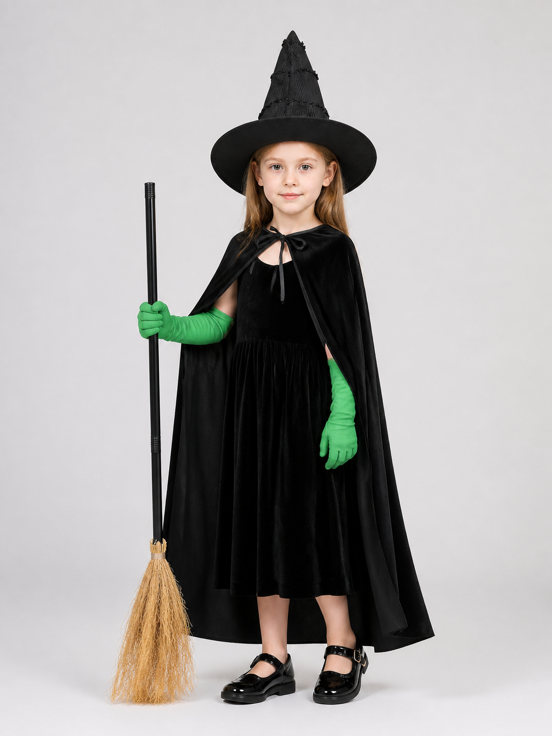 Black velvet witch costume set product view 32