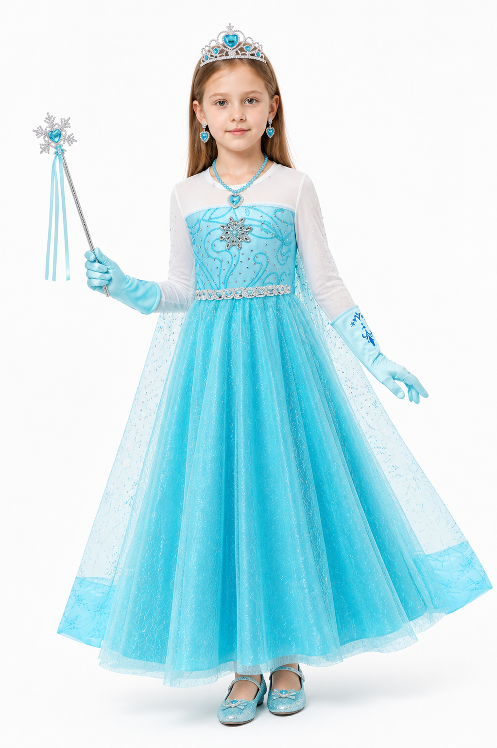 Elsa Costume with Crown and Wand for Halloween Costume Headwear detail 2