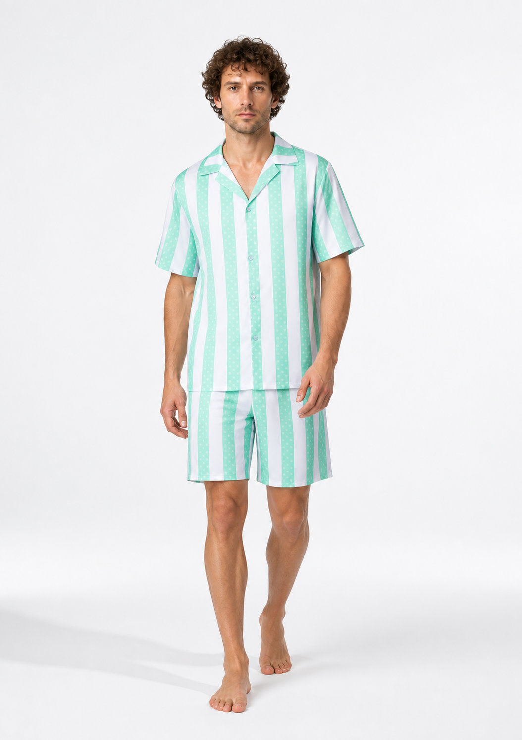 Shirt and Shorts Set, Mint and White Stripes product detail 2