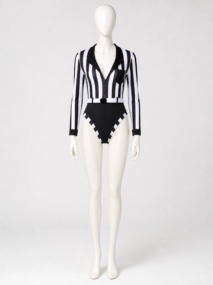 Striped Judge Costume Jumpsuit with Collar