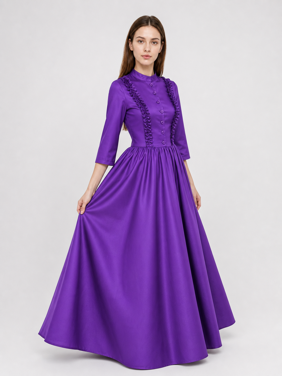 Gothic Victorian Dress with Stand Collar