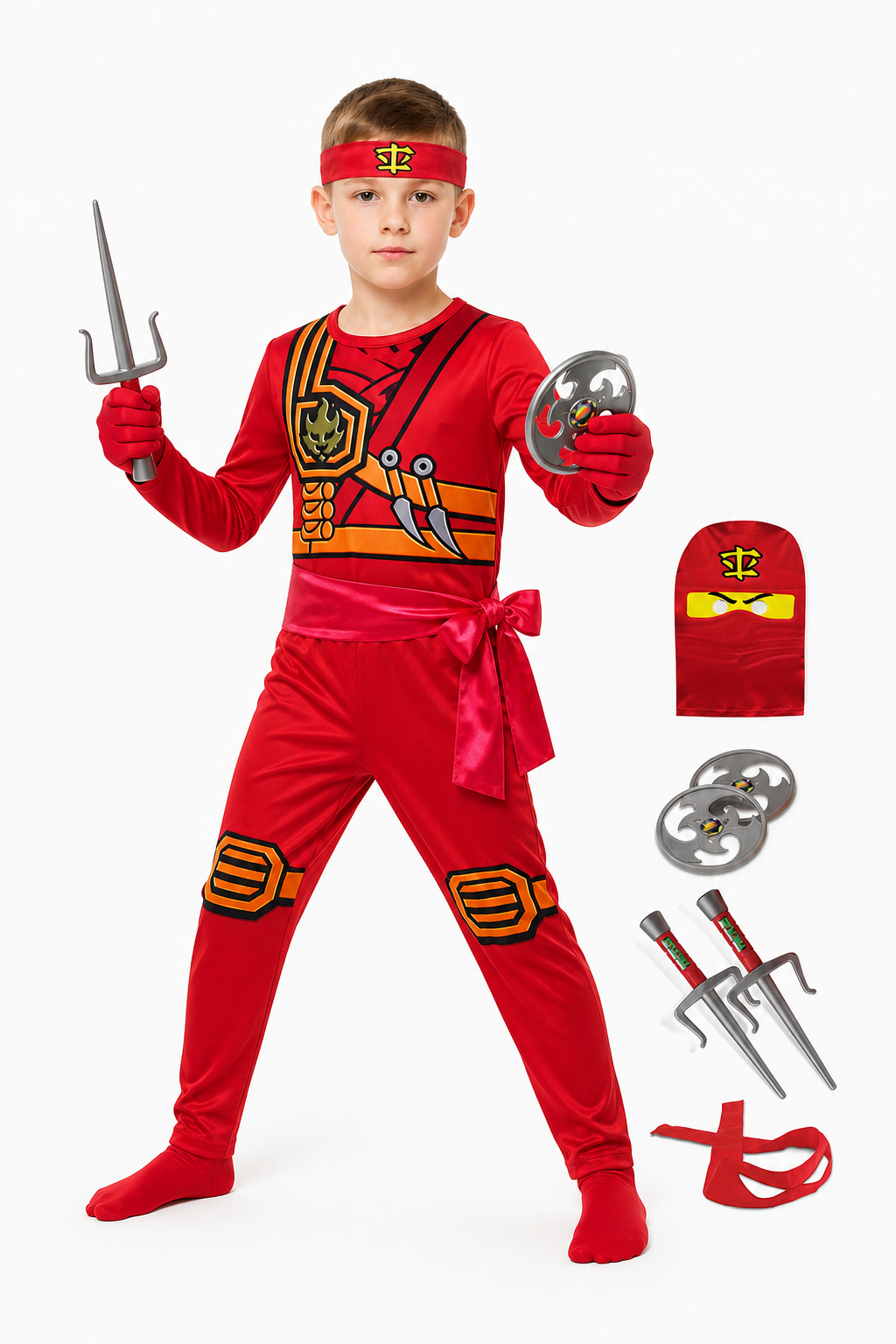 Red Ninja Jumpsuit with Mask and Gloves Costume Masks detail 2