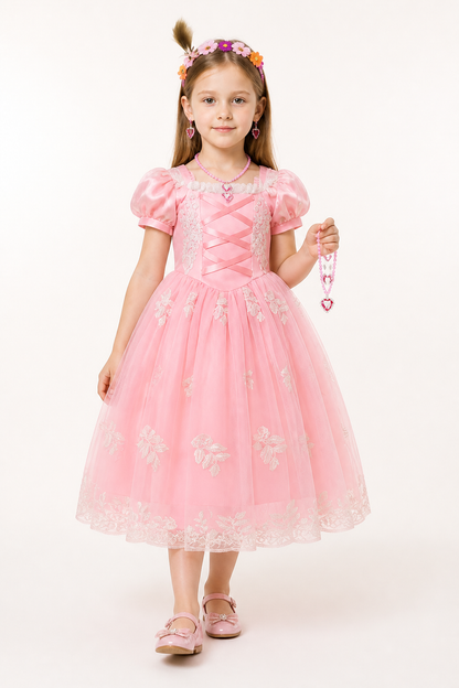 Pink Princess Dress with Headpiece and Jewelry