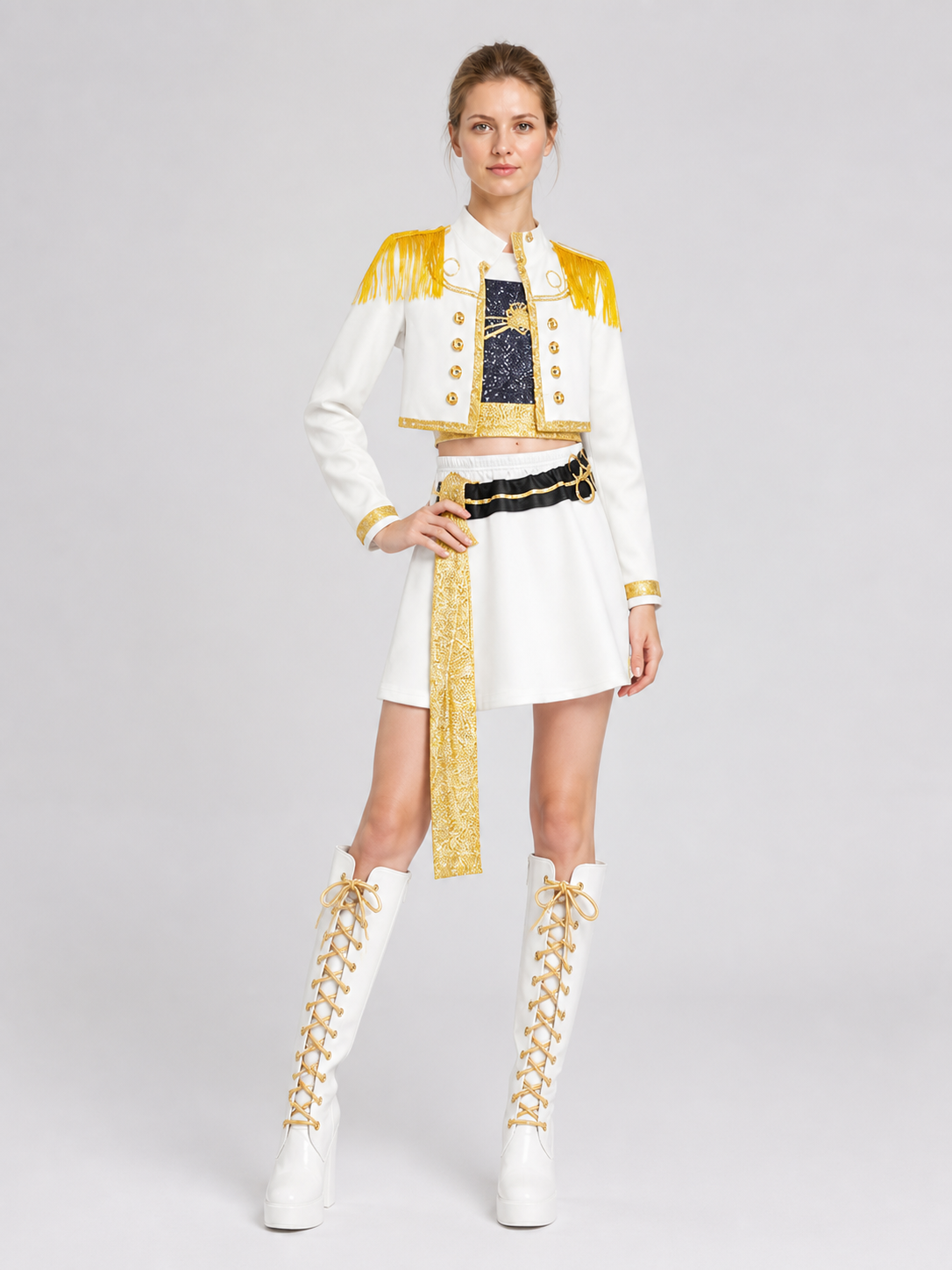 Children's K-POP Cosplay Costume, White Uniform Costumes detail 2