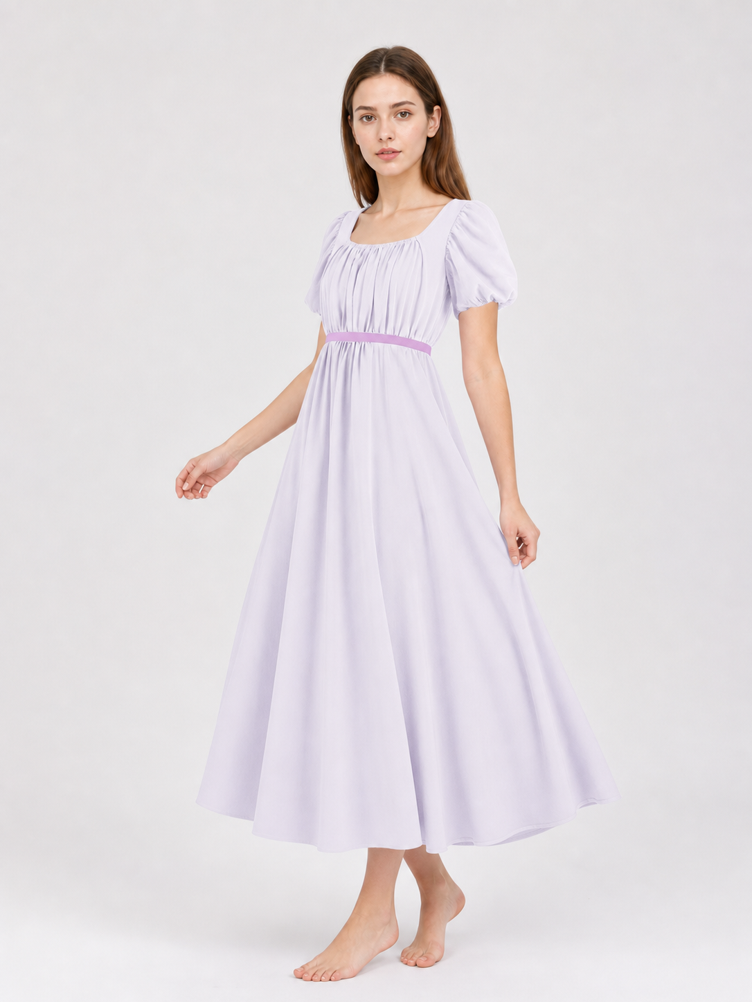 Regency-Style Retro Dress with Belt and Puff Sleeves