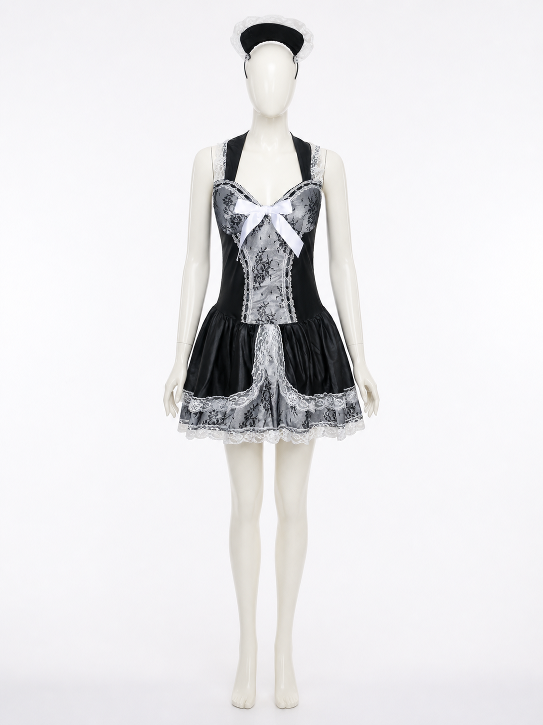 Black-and-White Cosplay Dress with Lace and Bow Costume Dresses detail 2