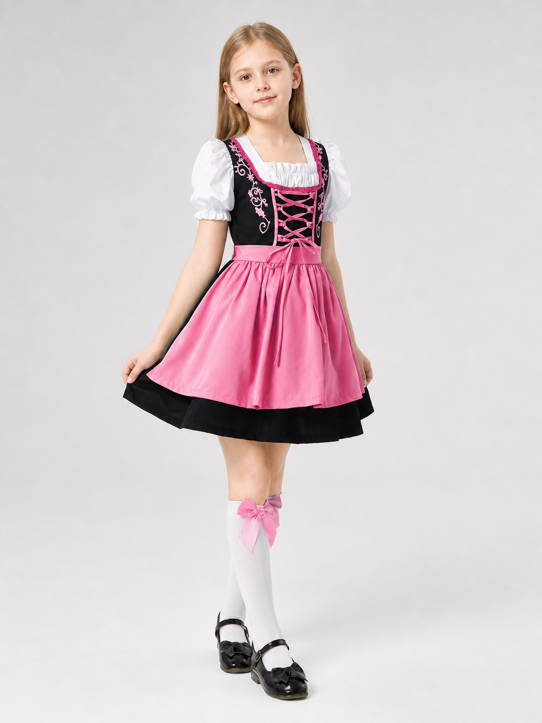 Children's costume set: dress, apron, and accessories