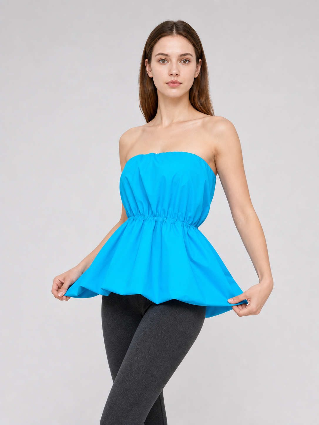 Strapless Dress with Scalloped Edge and Gathering