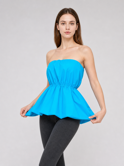 Strapless Dress with Scalloped Edge and Gathering