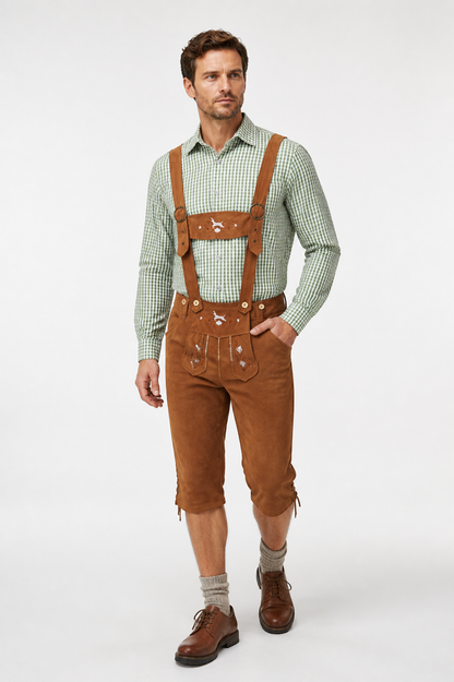 Bavarian Costume with Plaid Shirt and Suspenders on-model alternate view