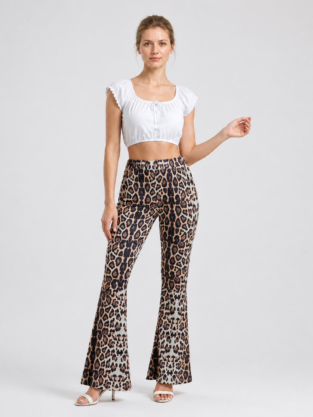 High-Waisted Flare Pants with Leopard Print product detail 2