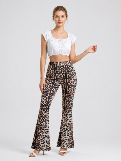 High-Waisted Flare Pants with Leopard Print product detail 2