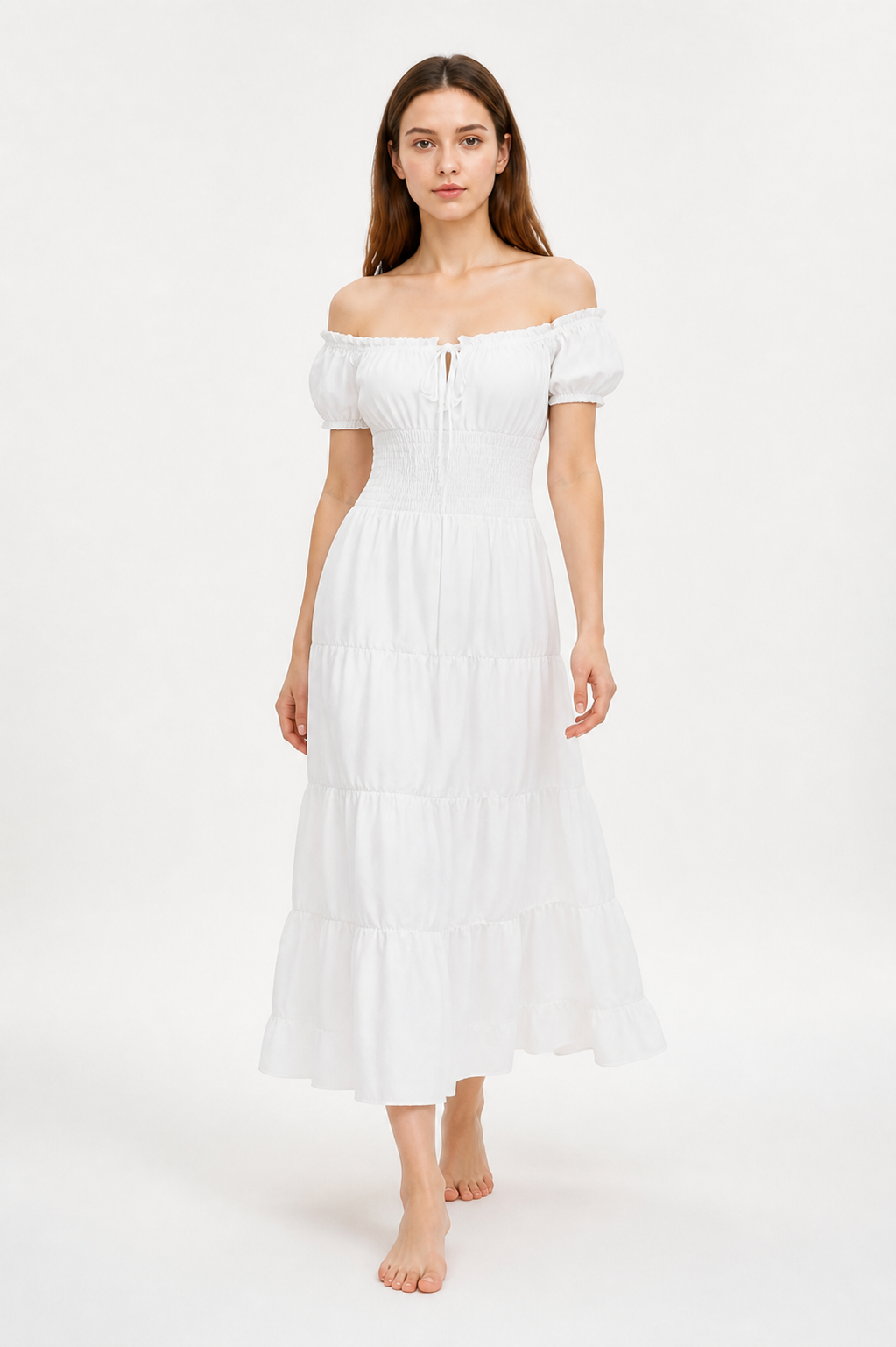 Off-the-Shoulder Dress with a Tiered Skirt and Ruffles Costume Dresses detail 2