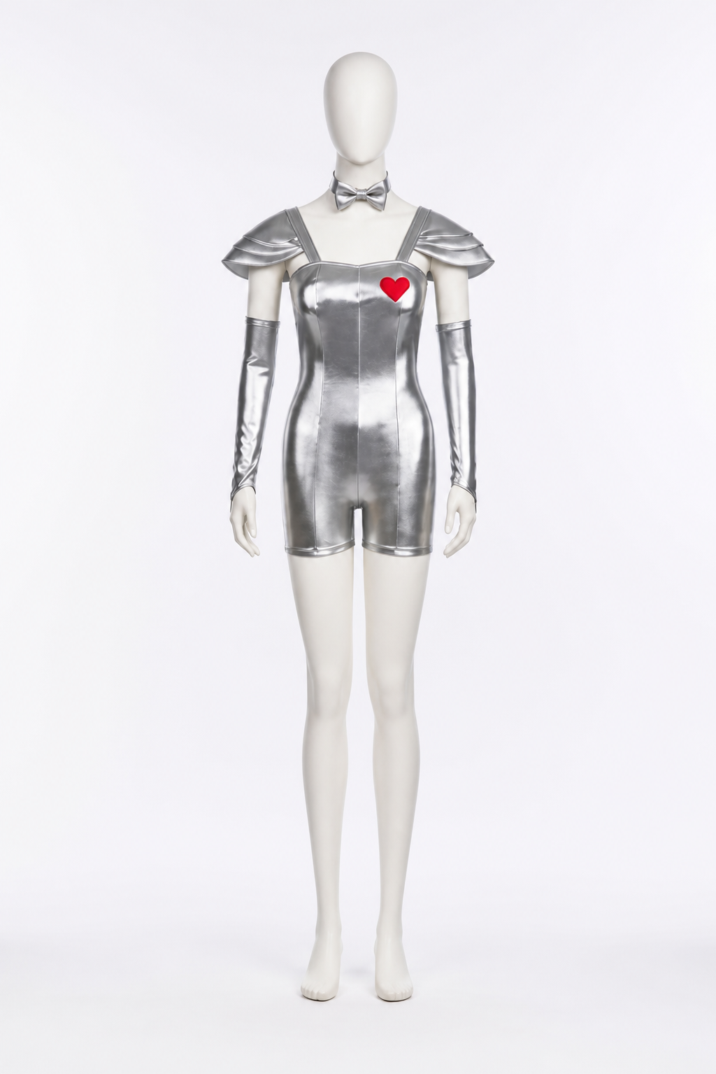 Silver Jumpsuit with Red Heart for Cosplay Costumes detail