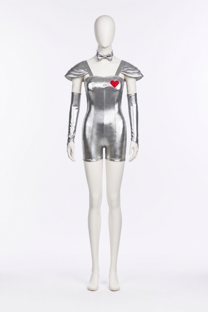 Silver Jumpsuit with Red Heart for Cosplay Costumes detail