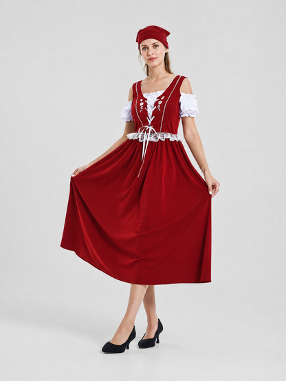 Burgundy Historical Role-Play Dress with Puff Sleeves Costume Dresses detail 2