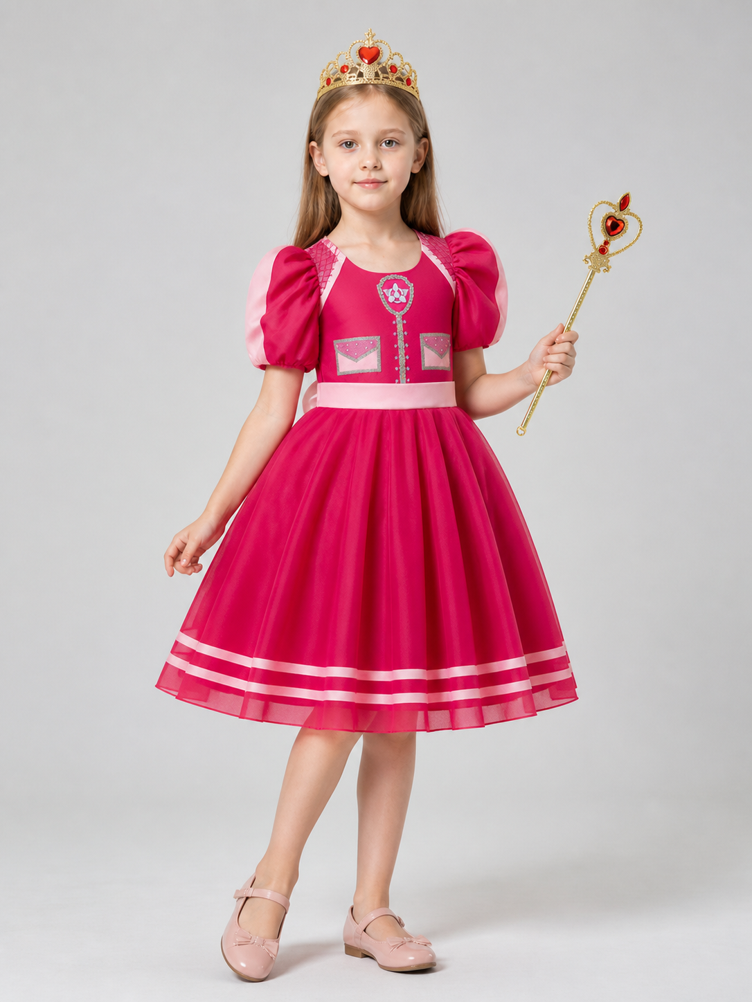 Children's Princess Costume Dress with Crown and Wand