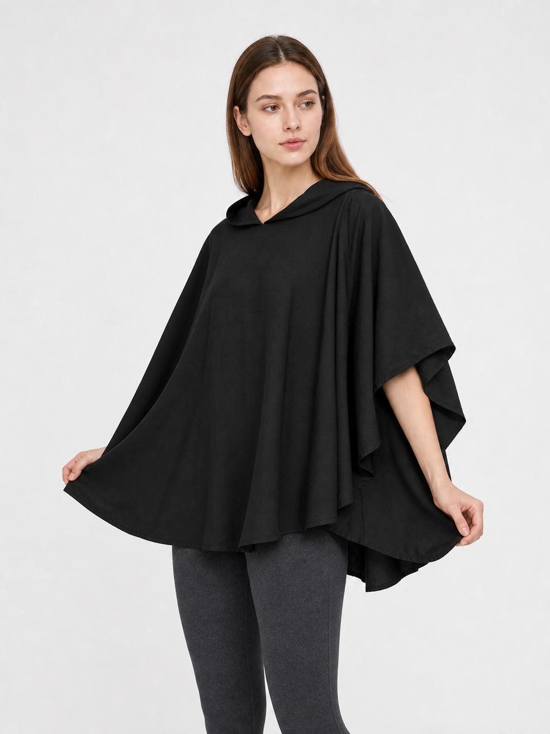 Women's Gothic Hooded Cape Cloak for Halloween Cosplay, Black Flowing Draped