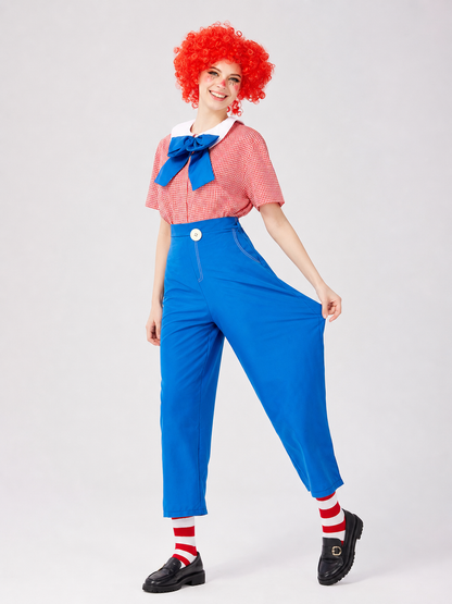 Halloween clown costume with red wig
