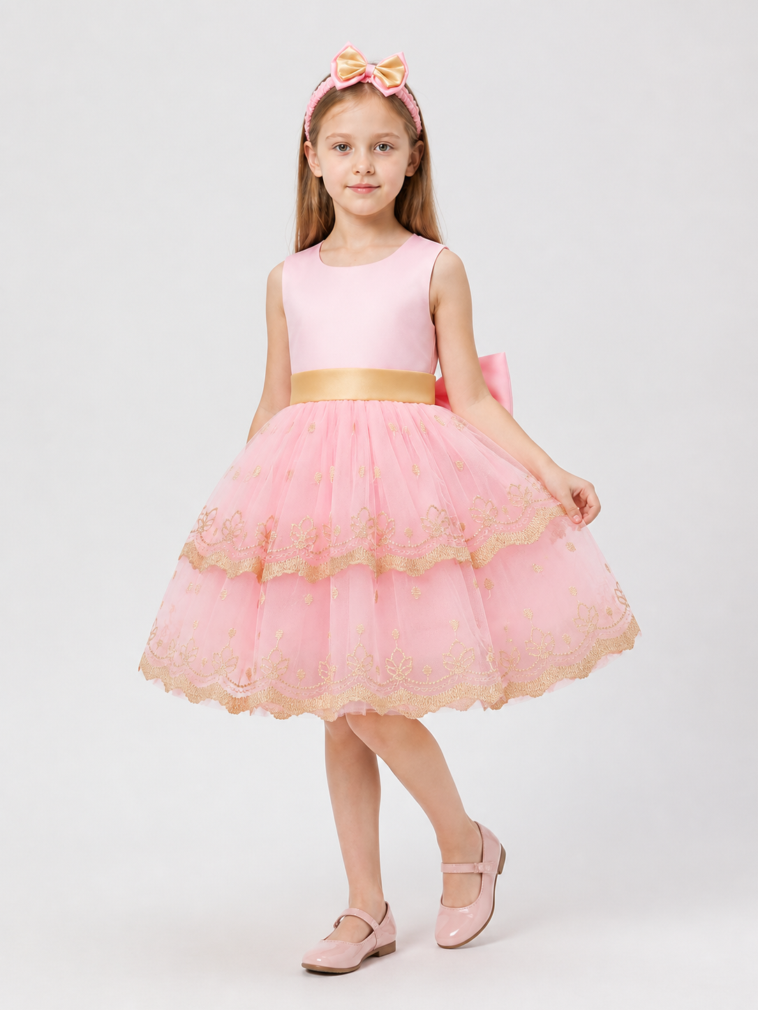 Girls' Princess Party Dress with Bow and Embroidery Costume Dresses detail 2