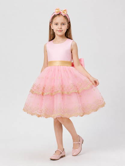 Girls' Princess Party Dress with Bow and Embroidery Costume Dresses detail 2