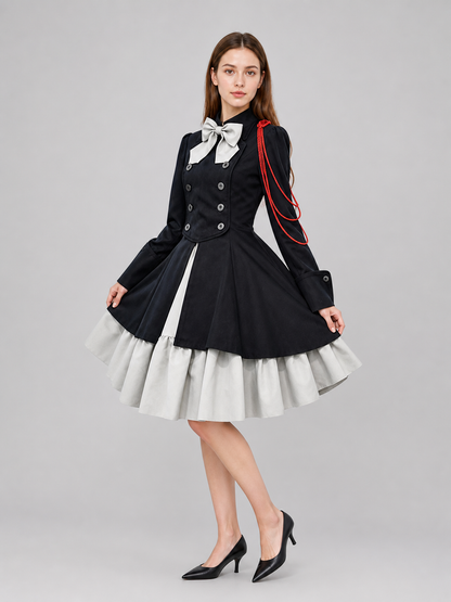 Gothic Dress with Double Rows of Buttons and a Bow