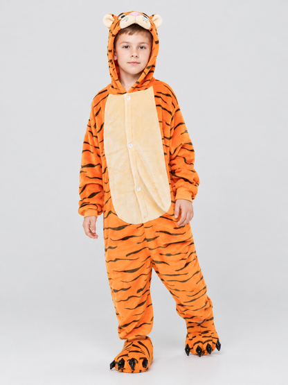 Kids' Tiger Hooded Fleece Kigurumi Pajama
