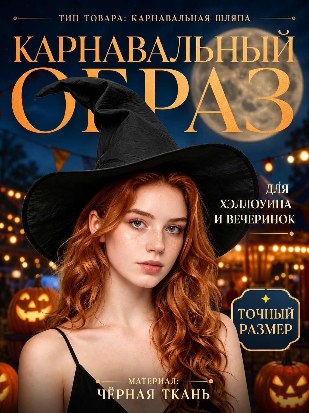 Carnival Witch Hat with Wide Brim