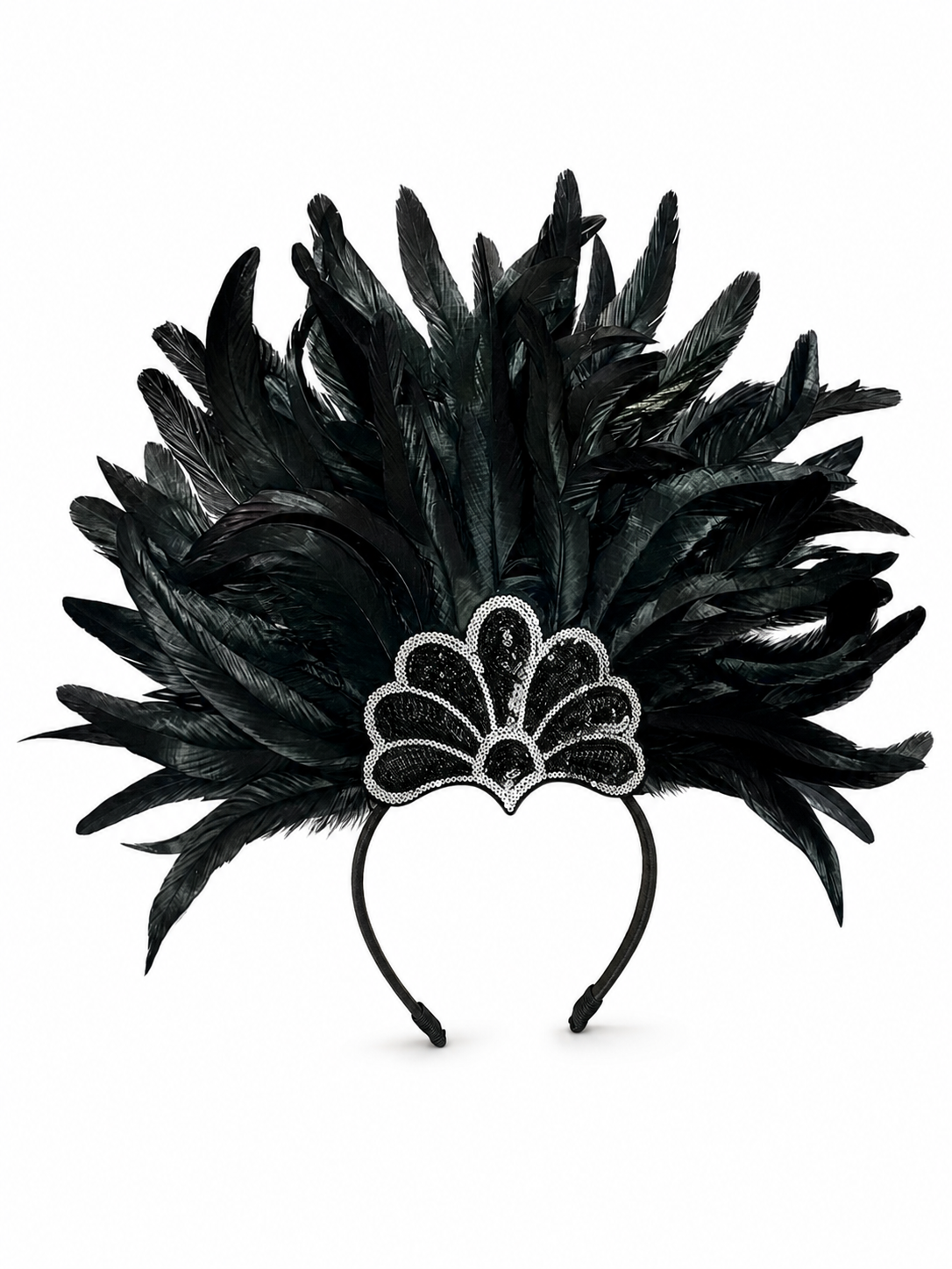 Black Feather and Sequin Headpiece