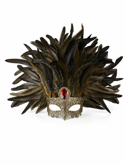 Carnival Headpiece with Mask and Feathers