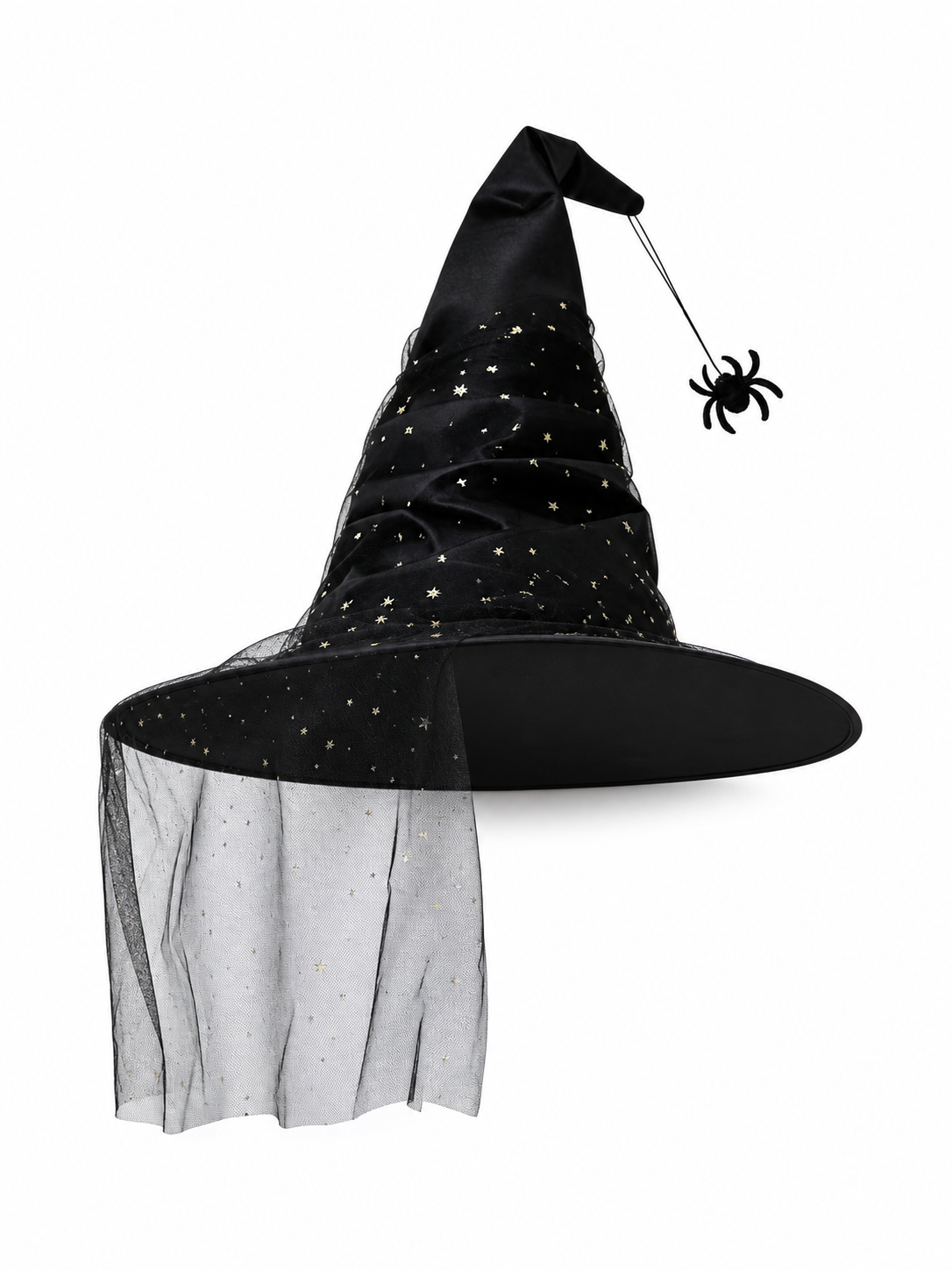 Carnival Witch Hat with Veil and Stars