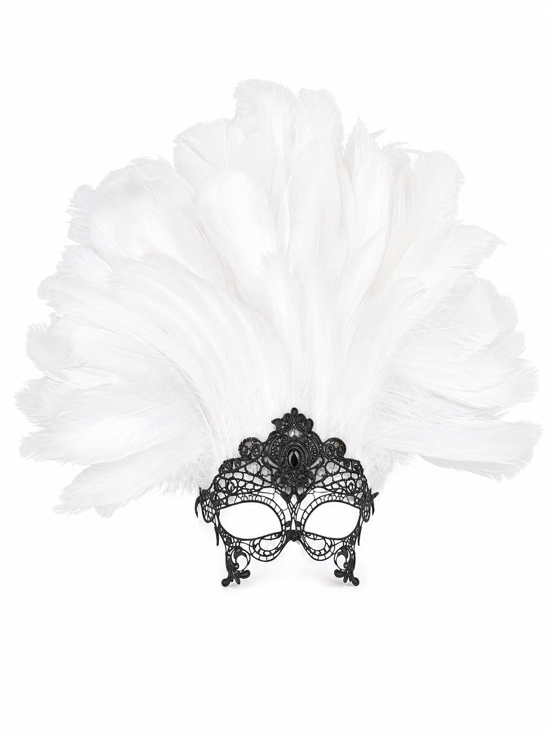 Masquerade Lace Eye Mask with White Feathers