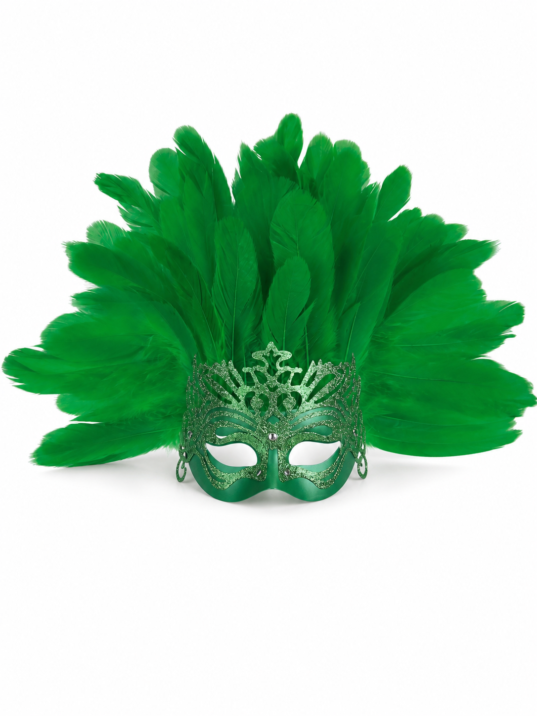 1pc Green Feather Mask, Large Feather Fan Shape, Cutout Eye Design, Elegant main product view 6