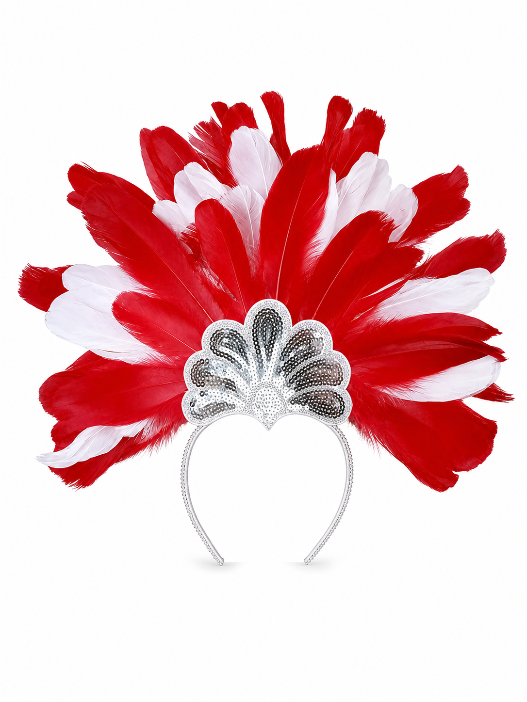 Carnival Headpiece with Red and White Feathers