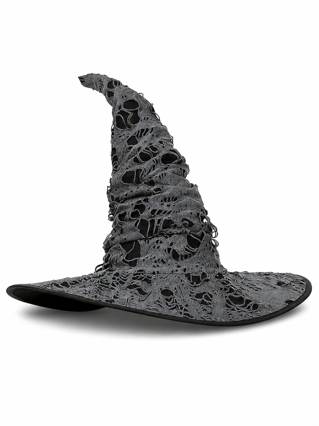 Gray Black Halloween Witch Hat For Women Wide Brim Curved Pointed Tattered Torn main product view 6