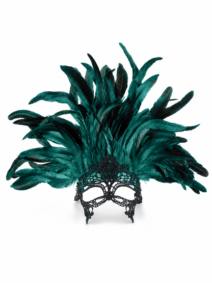1pc Green Feather Headpiece With Black Lace Eye Mask, Exaggerated Party Style main product view 6