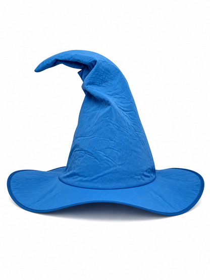 Blue Halloween Witch Hat, Wide Brim Curved Pointed Cap with Black Chin Strap main product view 5