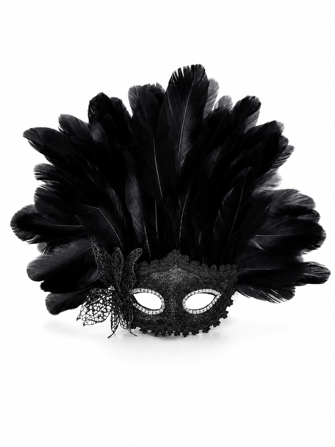 Carnival Mask with Black Feathers and Glitter