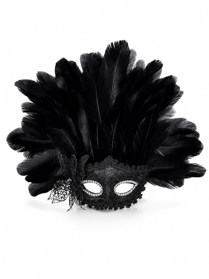 Carnival Mask with Black Feathers and Glitter