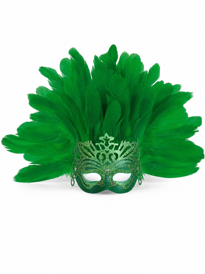 Feathered Headpiece with Mask for Masquerade