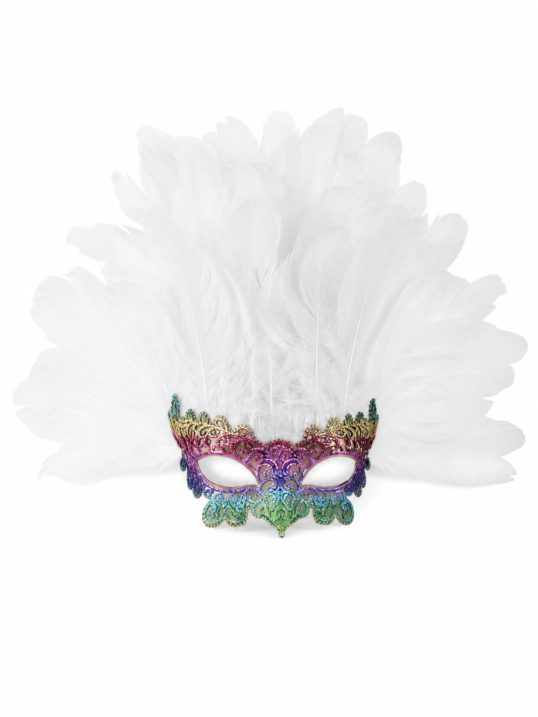 Masquerade headpiece with feathers and a mask