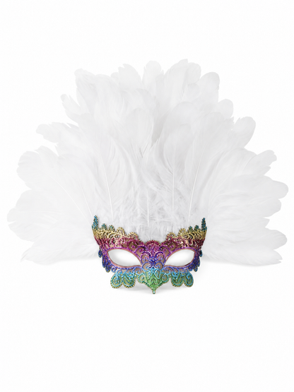 Masquerade headpiece with feathers and a mask
