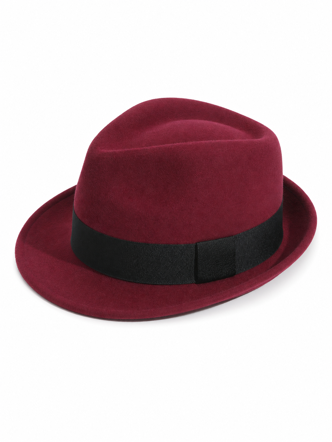 Burgundy Fedora Hat with Black Band