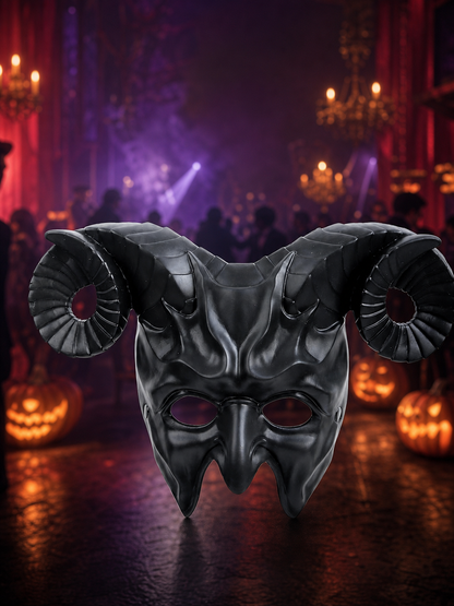 1pc Halloween Horned Demon Full-Face Mask with Curled Horns for Cosplay Party