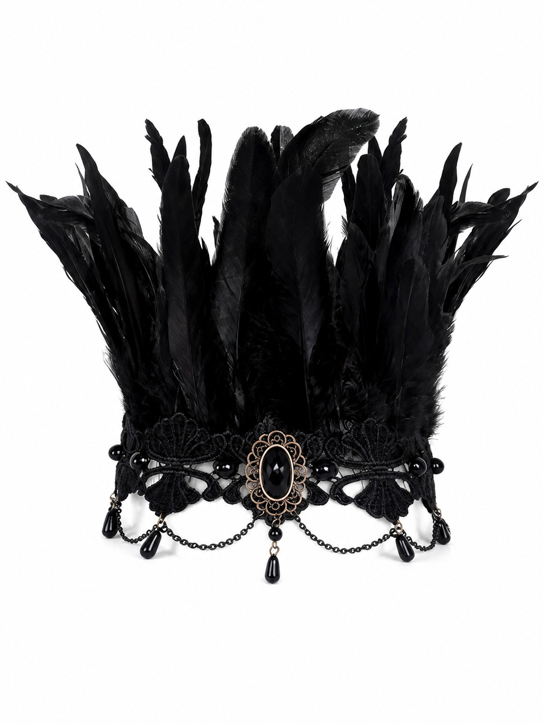 Carnival Feather and Lace Headpiece